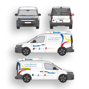 Illustration der Fahrzeugbeschriftung der Firma Bender