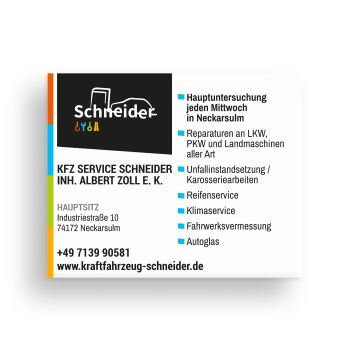 Werbungsanzeige für Kraftfahrzeug Schneider