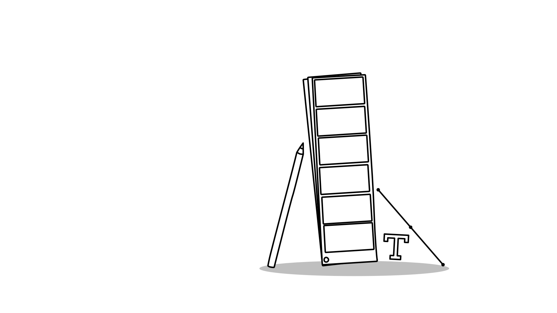 Illustration eines Foto-Filmes, eines Stiftes und einem Textbuchstabe