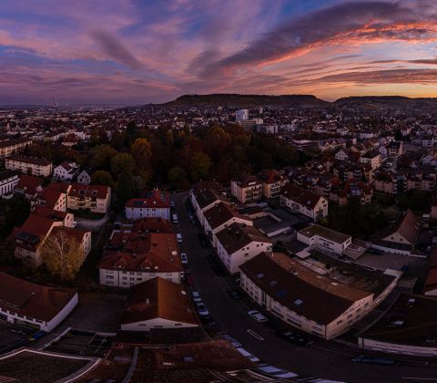 Panoramaaufnahme von Sonnenuntergang über Heilbronn